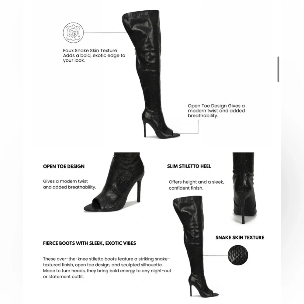 NWOT • Cape Robbin • Toxic Faux Snake Thigh High Over The Knee Peep Toe Stiletto
